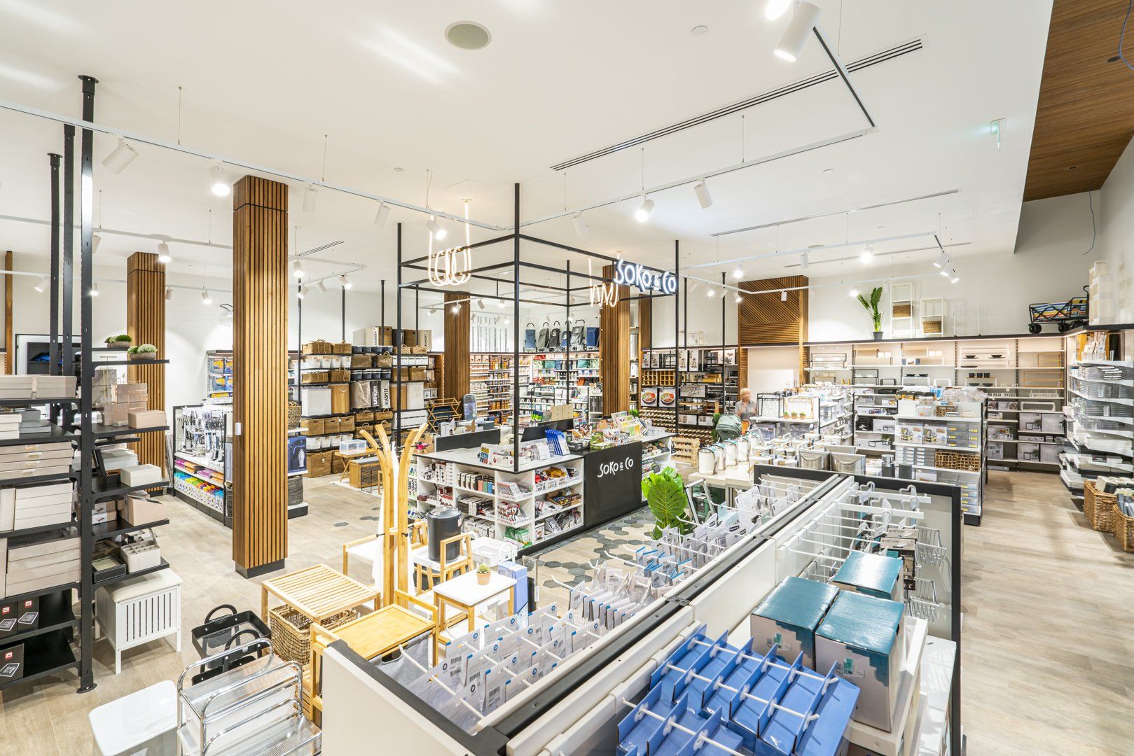 Interior view of Soko & Co retail store with shelving, storage solutions, household organisation products and display stands arranged throughout the shop.