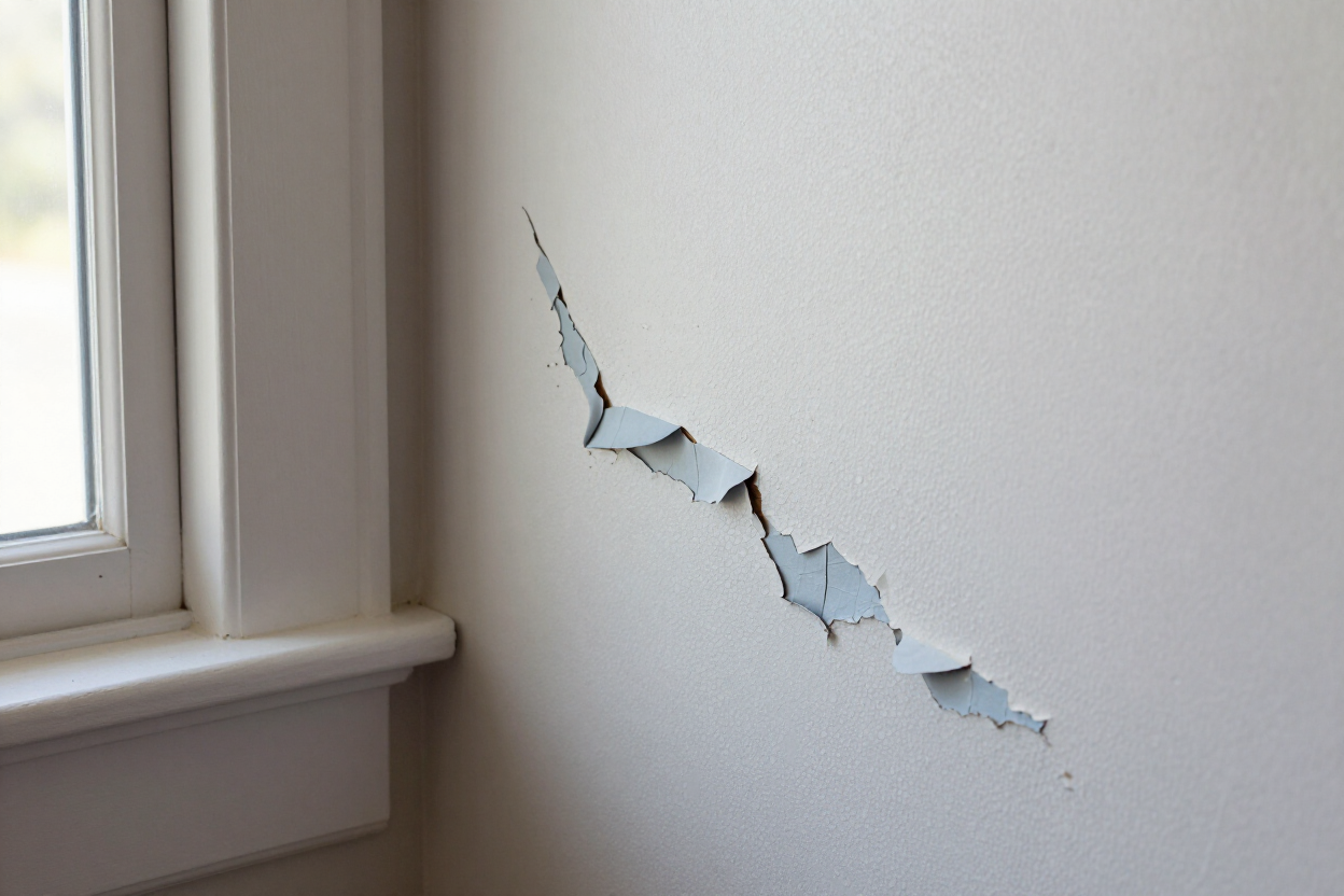 Peeling and blistered interior wall paint in a Lake of the Ozarks residential home