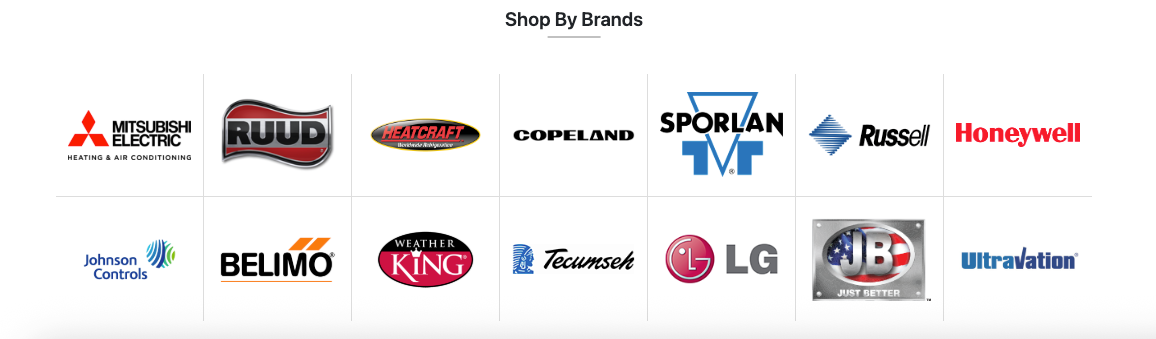Logos of various brands, including Mitsubishi Electric, Ruud, LG, and Honeywell.