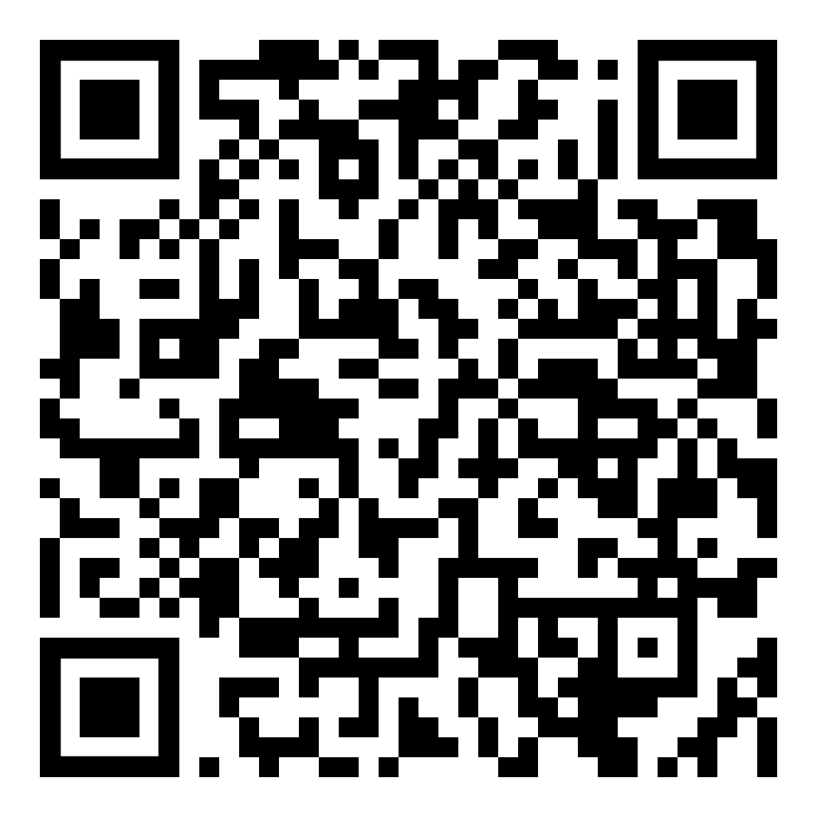 QR code, a black and white matrix barcode.