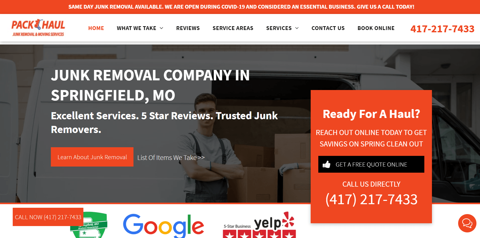 A website for a junk removal company in springfield mo