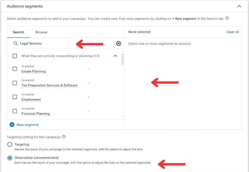 audience segment legal services