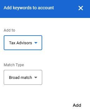 add keywords to account