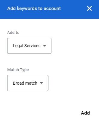 add keywords to account legal services