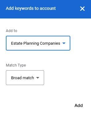 add keywords to account