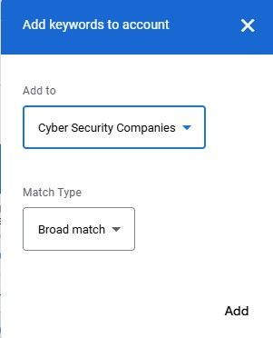 add keywords to account