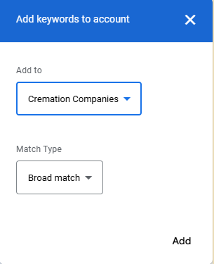 add keywords to account