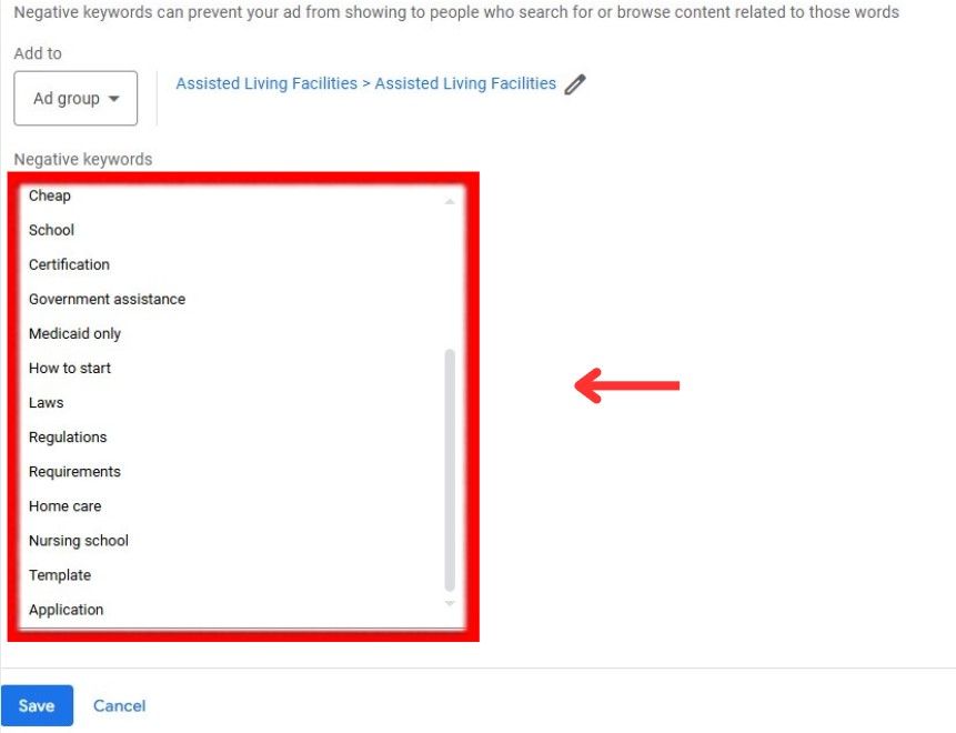 add negative keywords