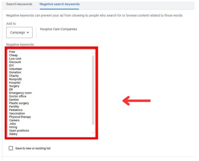 add negative keywords