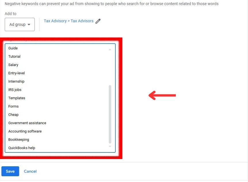 add negative keywords