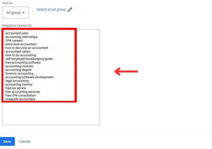 add negative keywords
