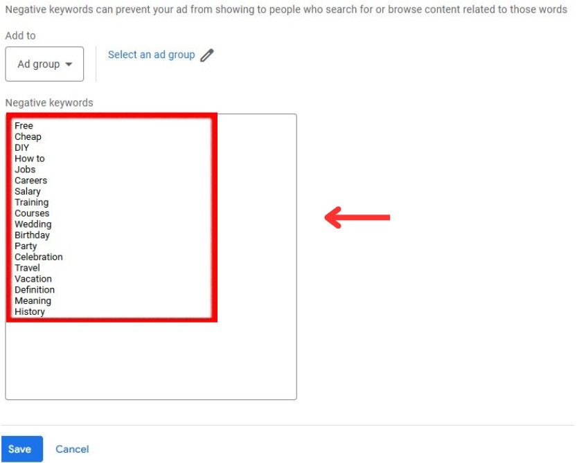 add negative keywords