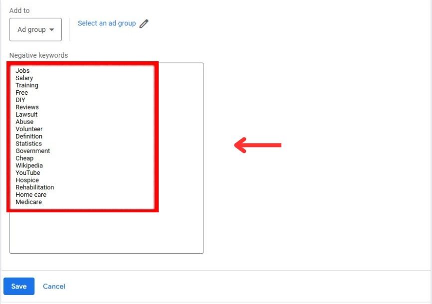 add negative keywords