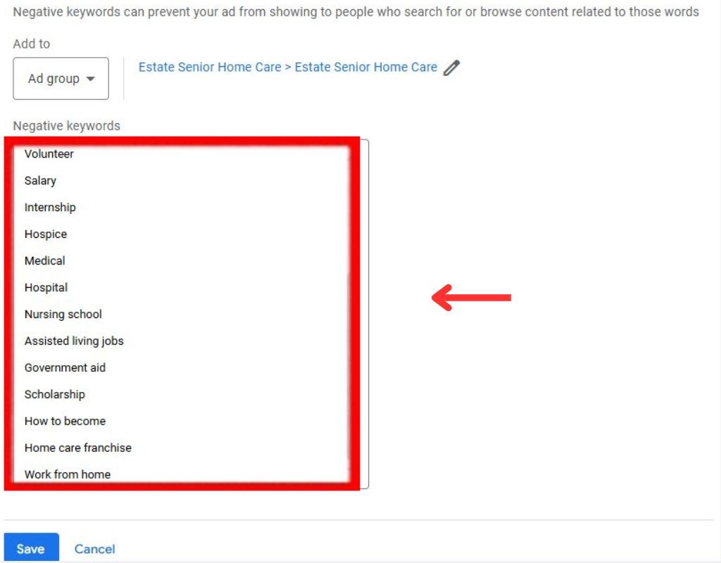 add negative keywords