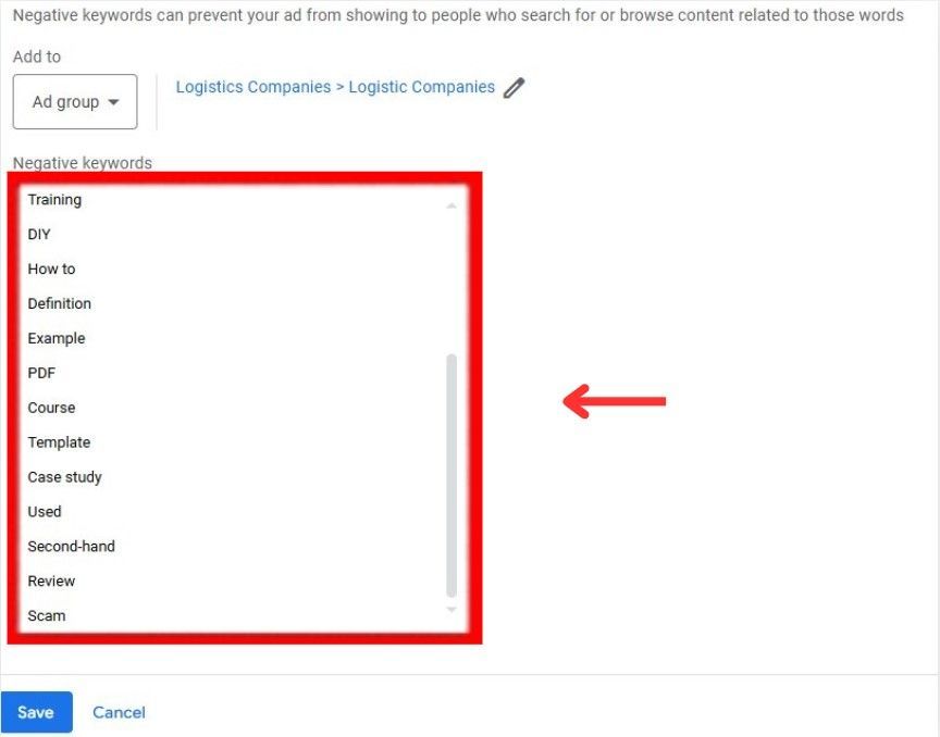 add negative keywords