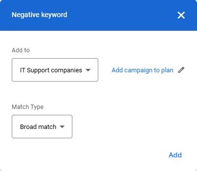 Negative keywords 2 it support