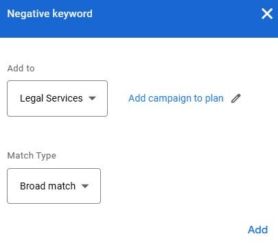 Negative keywords 2 legal services