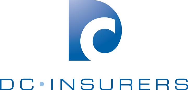 A blue and white logo for dc insurers