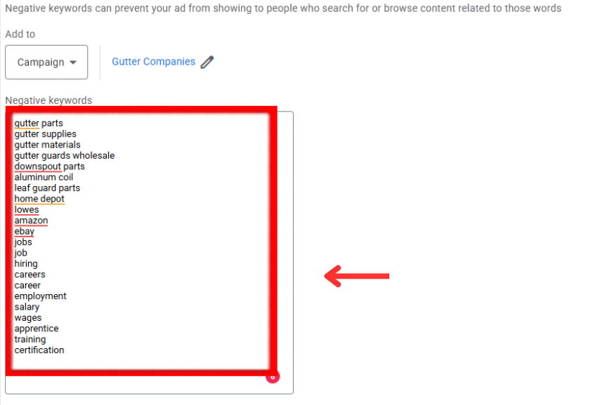 add negative keywords