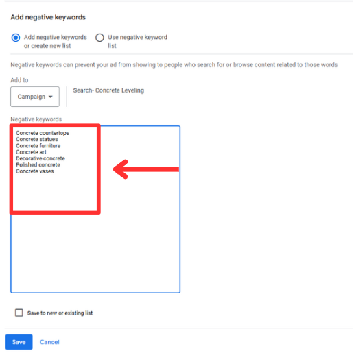 add negative keywords