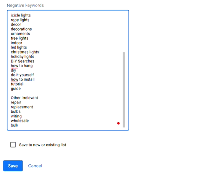 negative keywords