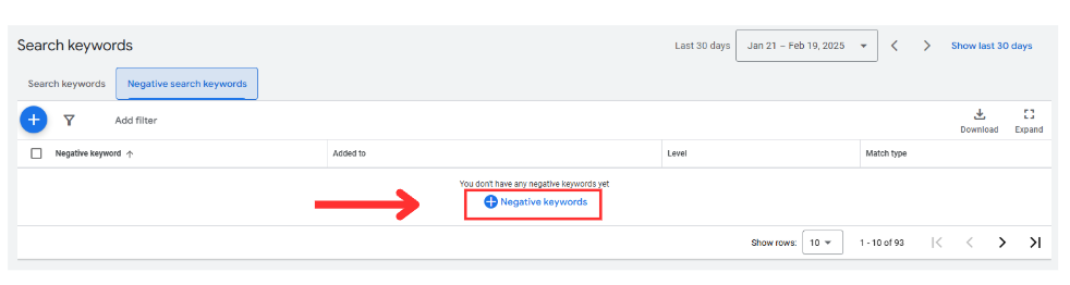 negative keywords