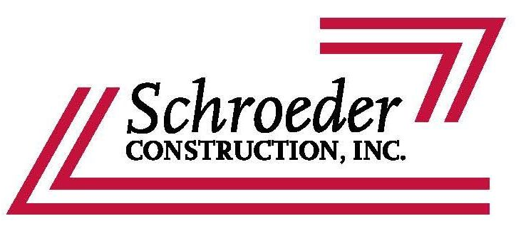 Logo for Schroeder Construction, Inc.: text in black with red graphic shapes.
