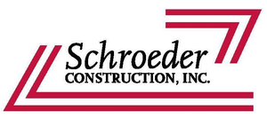 Logo for Schroeder Construction, Inc.: text in black with red graphic shapes.