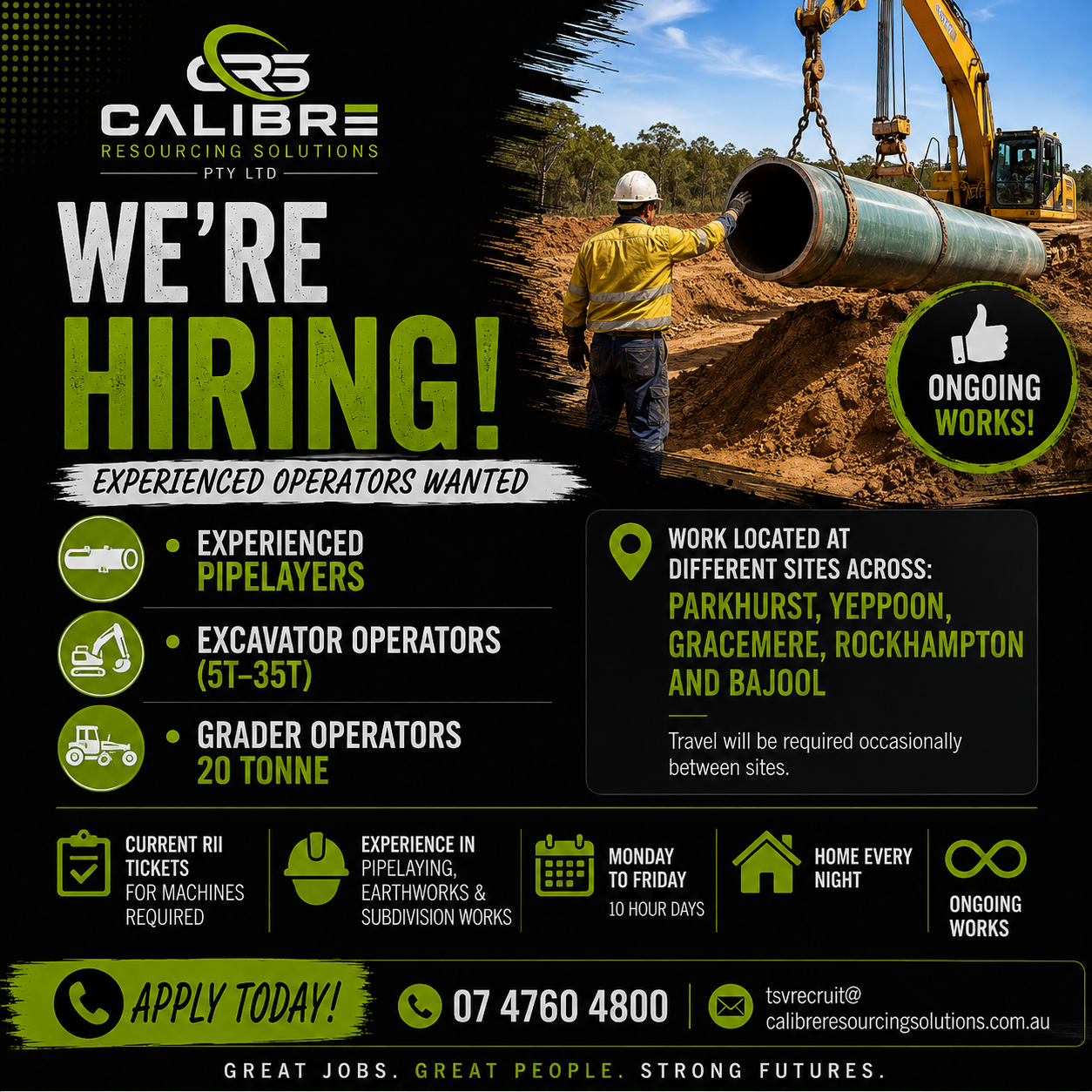 CIVIL CONSTRUCTION OPERATORS & PIPELAYERS | Parkhurst, Yeppoon, Gracemere, Rockhampton, Bajool