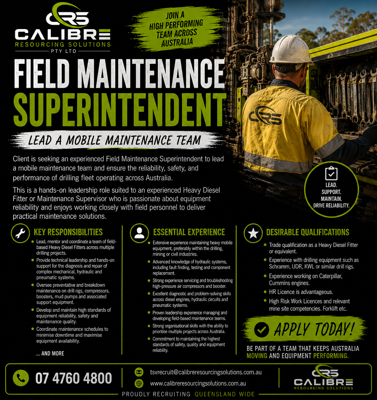 FIELD MAINTENANCE SUPERINTENDENT | PERMANENT POSITION