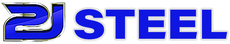 Blue metallic &ldquo;2J STEEL&rdquo; logo on a white background