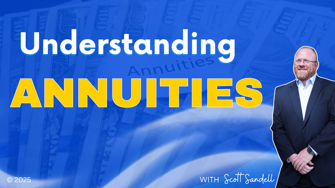 “Understanding Annuities” title slide with a man in a suit on a blue background