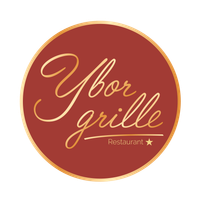 Maroon circular logo with gold script reading &ldquo;Ybor Grille&rdquo; and small &ldquo;Restaurant&rdquo; text.