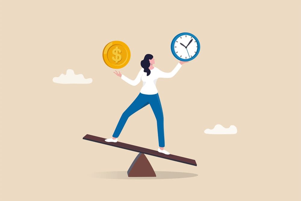 An image representing the value of time saving and balancing money.