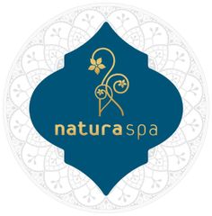 A blue and gold logo for natura spa