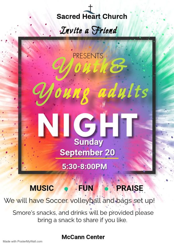 Invitation to Youth and Young Adults event on September 20, 2026 at 5:30pm