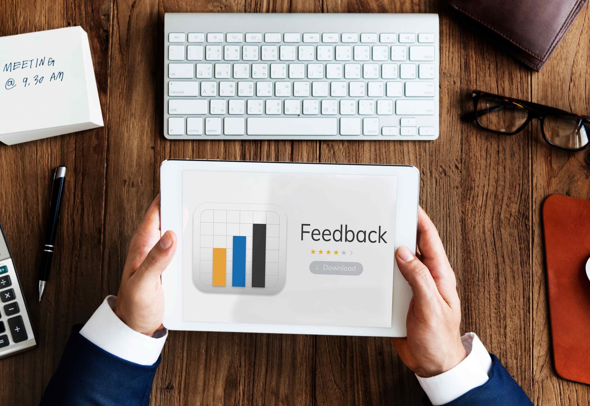 Owner reading customer feedback on different platforms