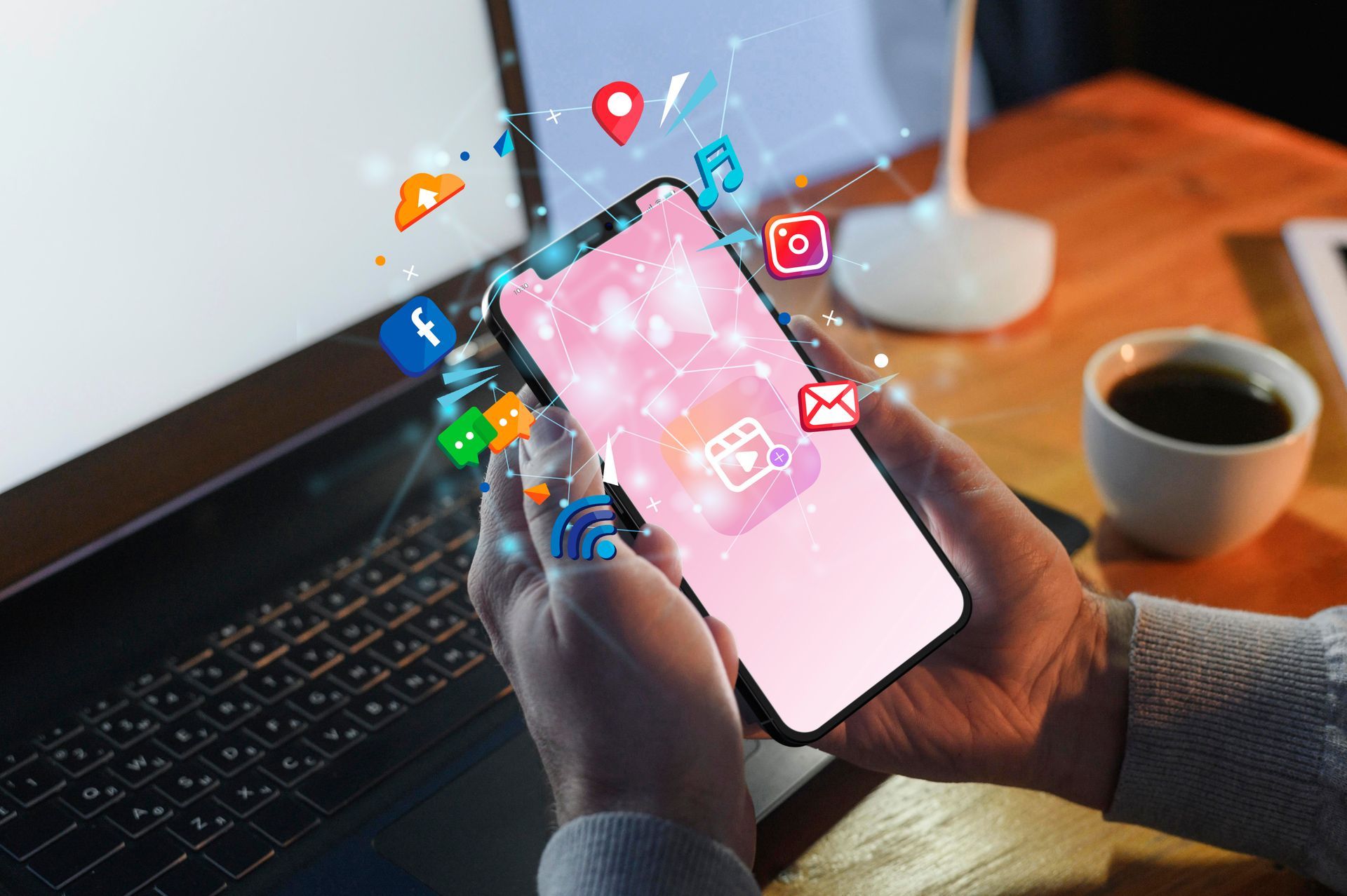 Owner checking social media platforms for a reputation check-up