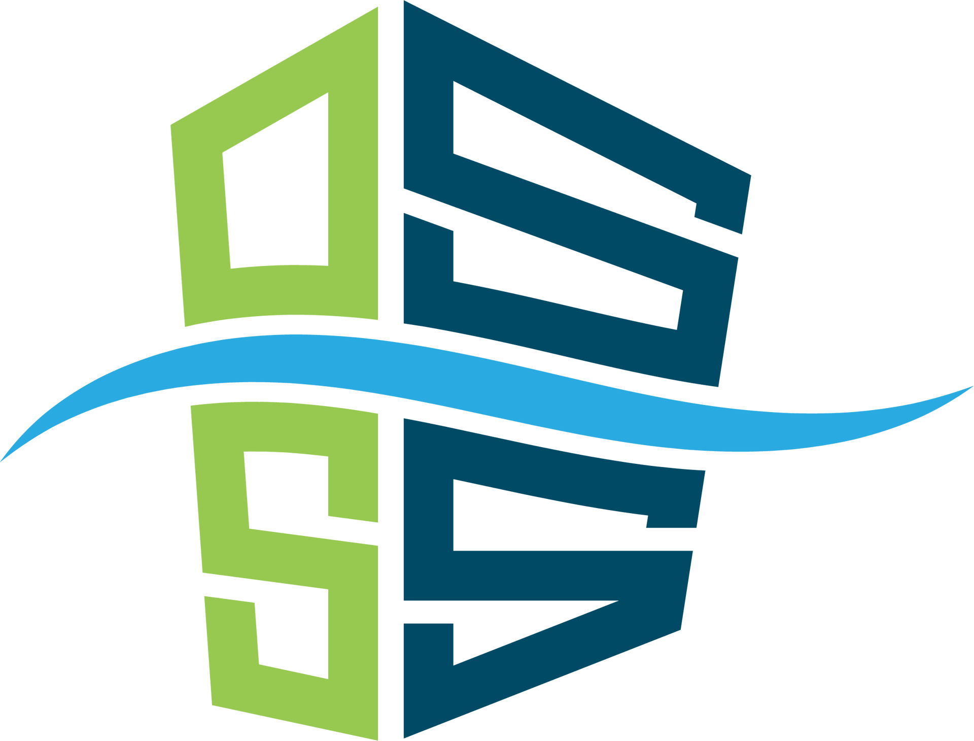 A blue and green logo with a wave coming out of it.