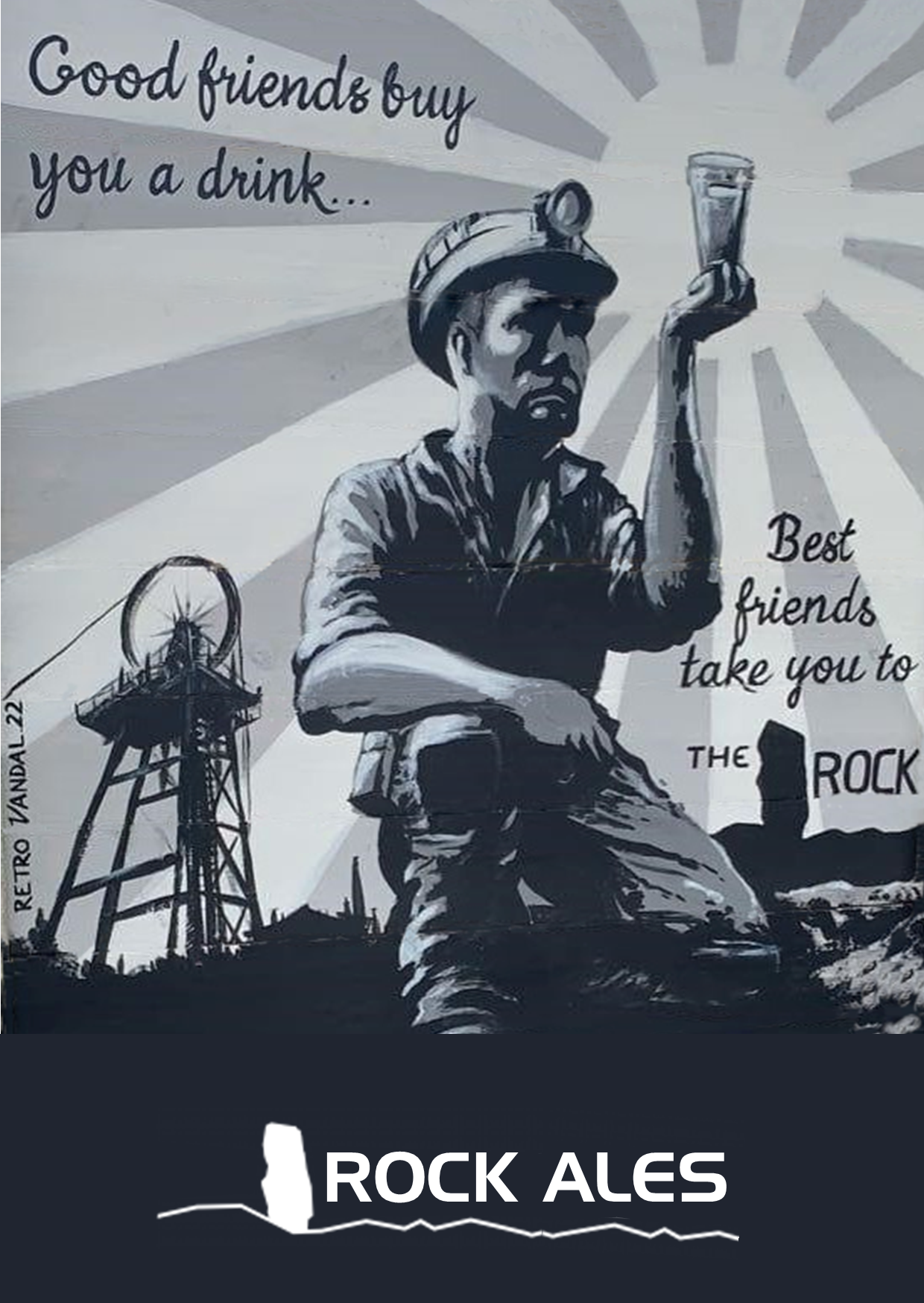 Advertisement: Miner holding up a drink.