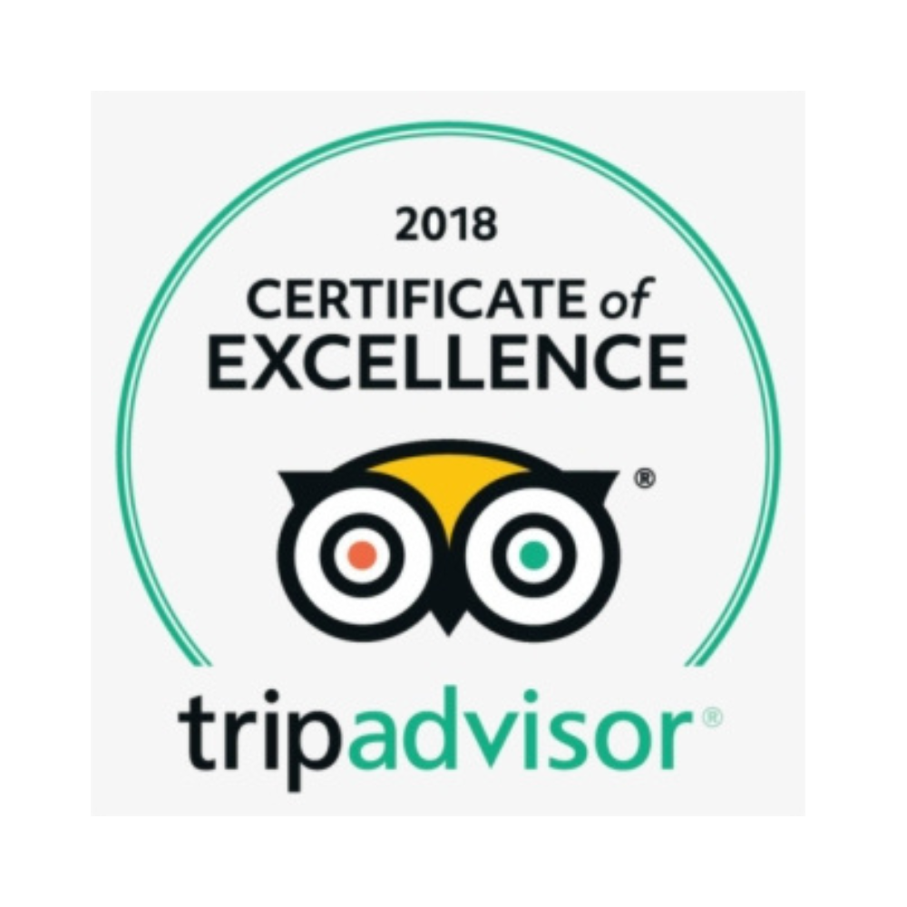 2018 TripAdvisor Certificate of Excellence logo with teal circle and owl icon