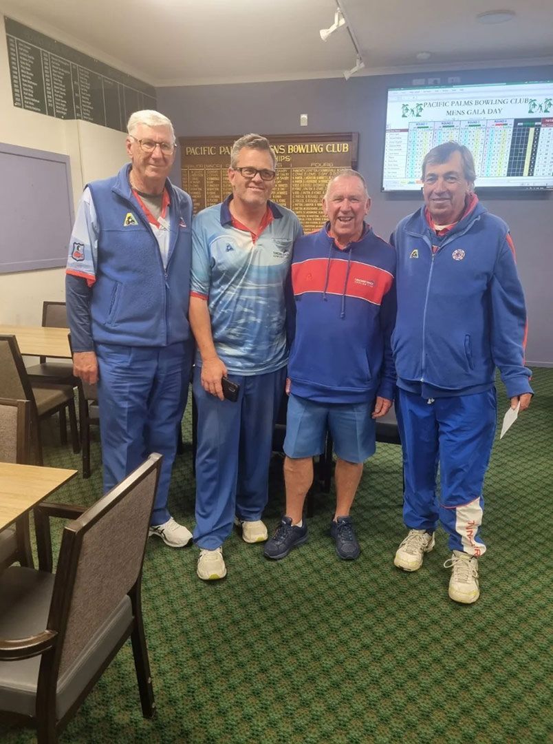 A Group Of Men Are Standing Next To Each Other In A Room — Pacific Palms Bowling Club In Smiths Lake, NSW
