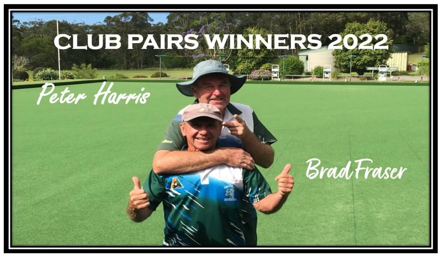 Two Men Are Posing For A Picture On A Green Field - Pacific Palms Bowling Club In Smiths Lake, NSW