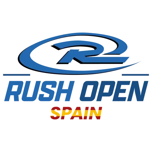 Rush Open Spain logo with blue stylized R and blue and orange-red text on white background