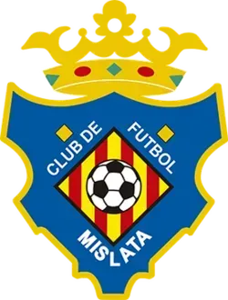 Club de Futbol Misata crest with blue shield, yellow crown, and soccer ball emblem