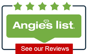 Angie's List logo with five green stars above a green speech bubble and a red button labeled 