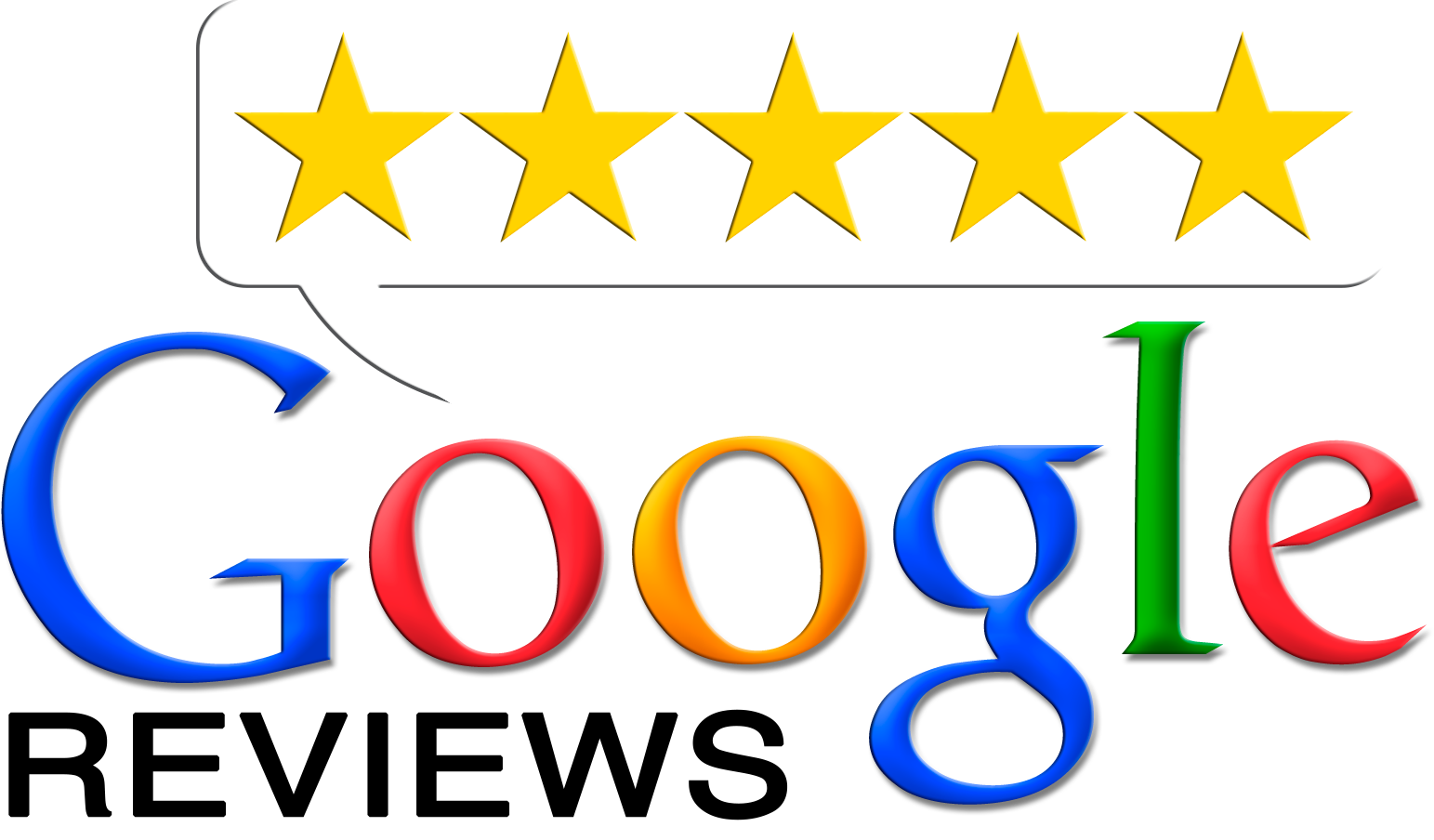 A five-star rating icon above the colorful Google logo with the word 