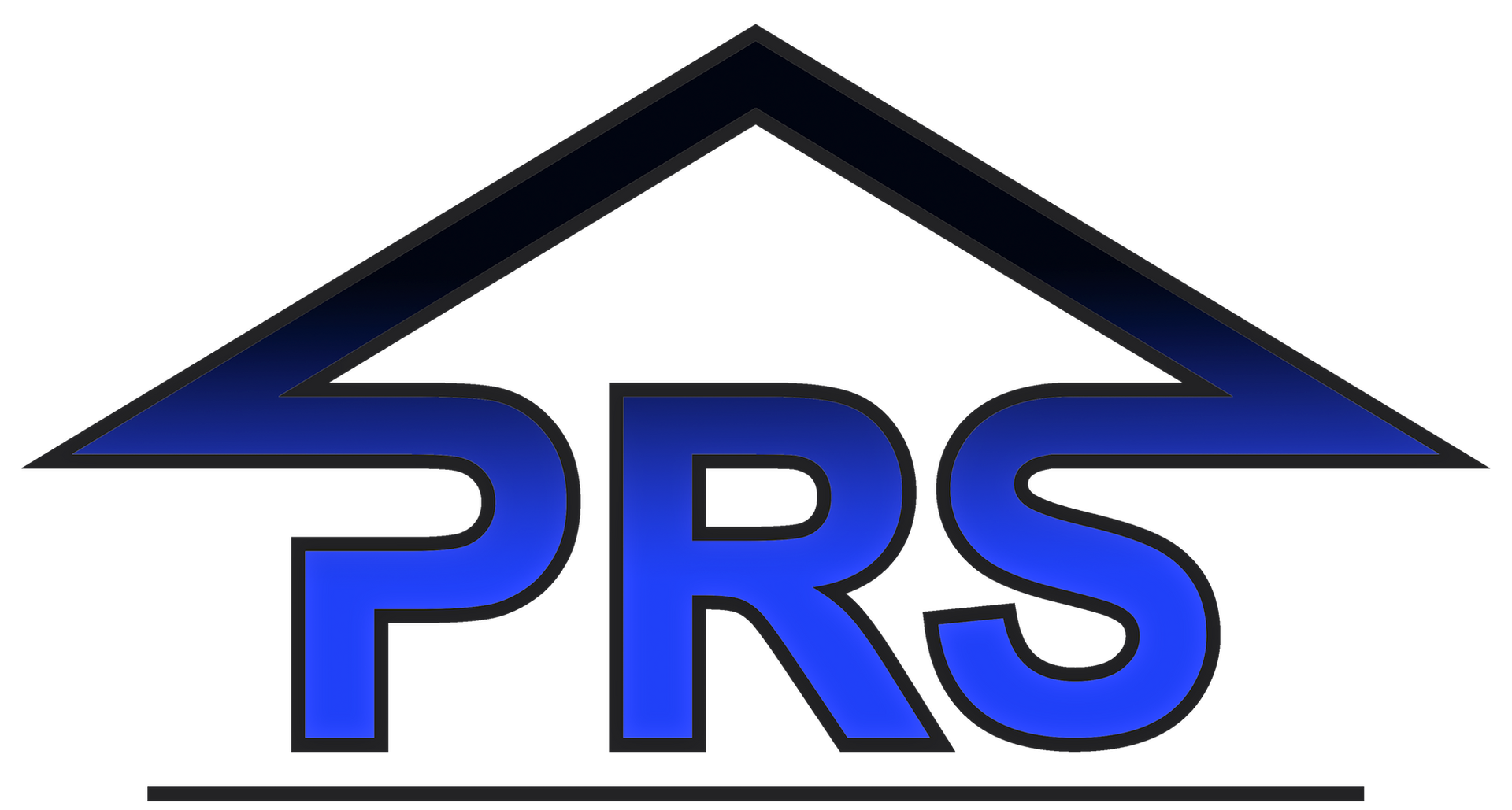The blue text "PRS" is centered under a dark blue triangular roof outline on a white background.