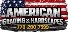 American Grading & Hardscapes logo with U.S. flag background and phone number 770-280-7599