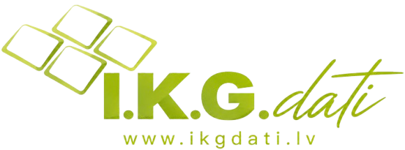 I.KG dati logotips zaļā krāsā ar stilizētām kvadrātveida ikonām un tīmekļa vietni www.ikgdata.it